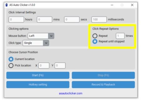 click repeat options